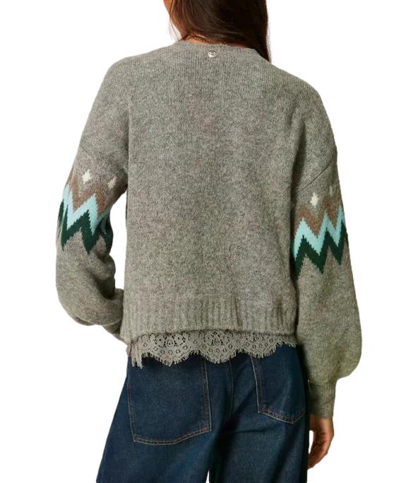 Actitude Twinset Maglia Jacquard Grigio Medio Mel./Smeraldo Donna