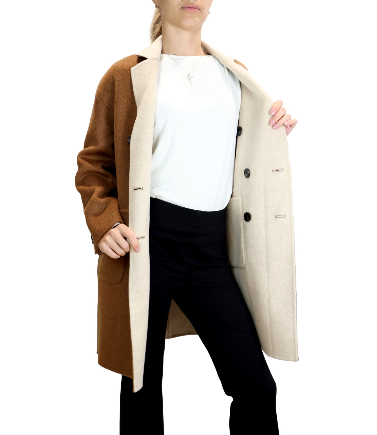 Alexs Bravo Giacca Lunga Reversibile Brown/Off White Donna