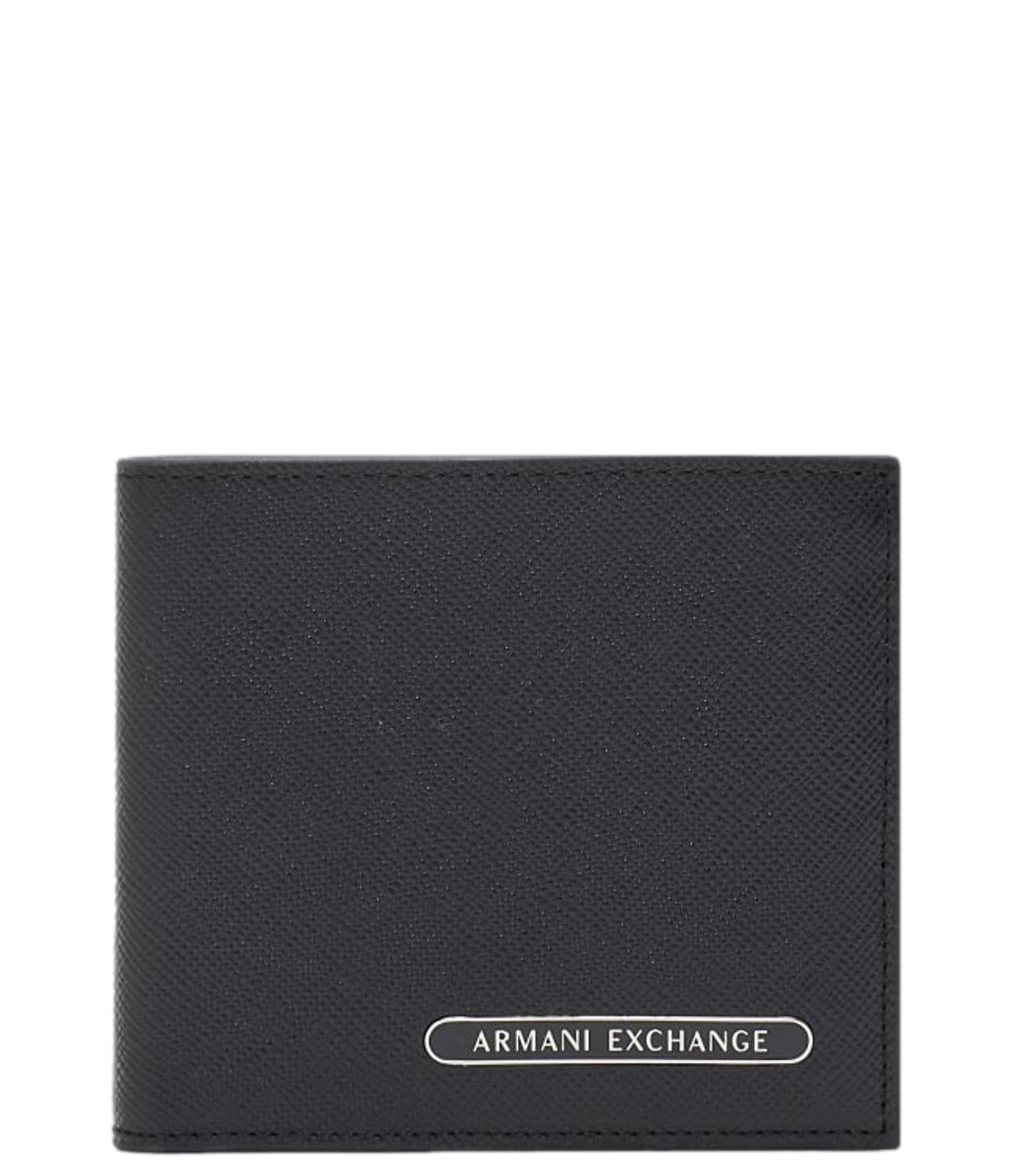 Portafogli Armani Exchange uomo nero con patch metallo