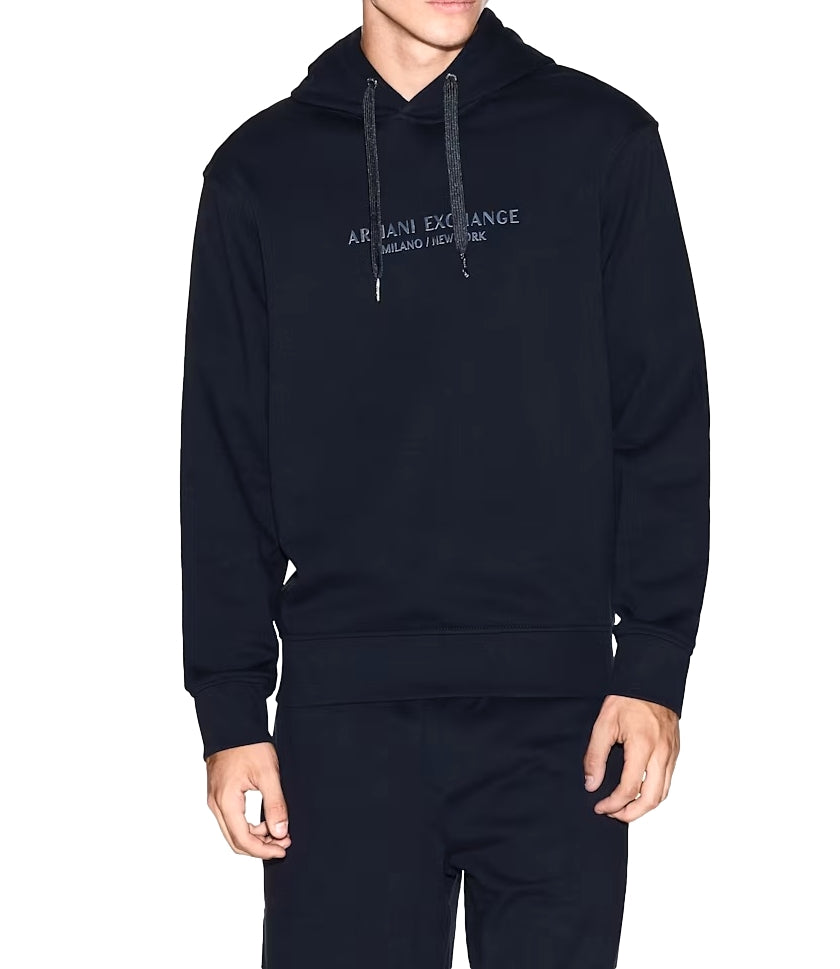 Armani Exchange felpa con cappuccio e logo blu navy uomo