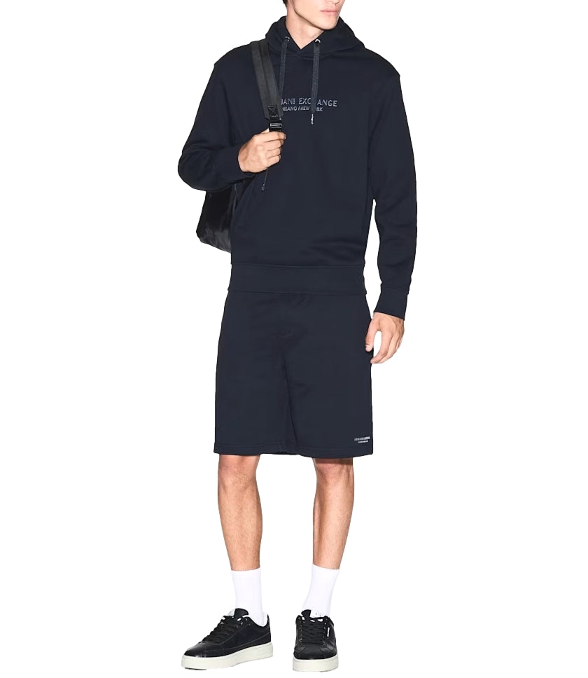 Armani Exchange felpa con cappuccio e logo blu navy uomo