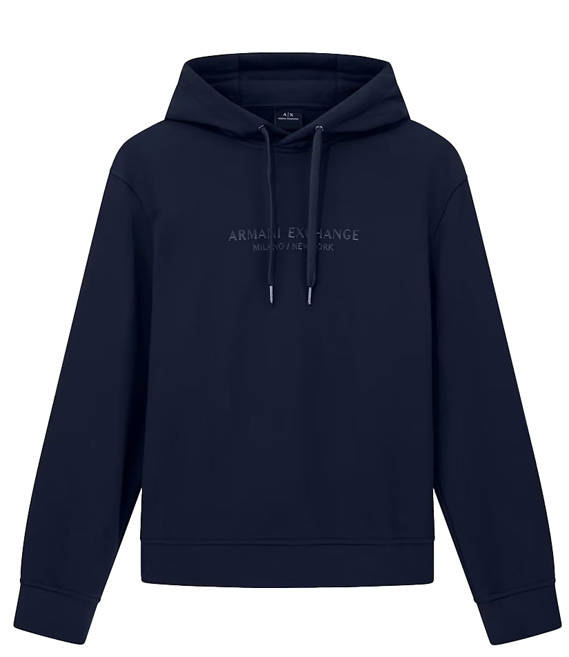 Armani Exchange felpa con cappuccio e logo blu navy uomo