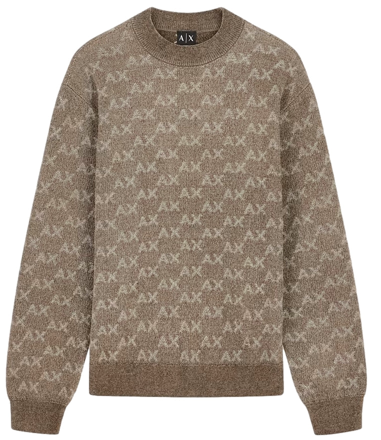 Armani Exchange Pullover girocollo logo marrone uomo