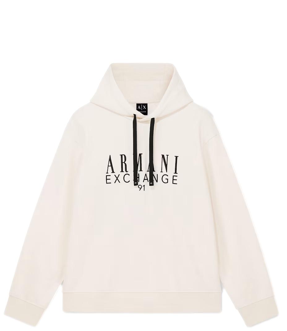 Armani Exchange felpa con cappuccio bianco beige uomo
