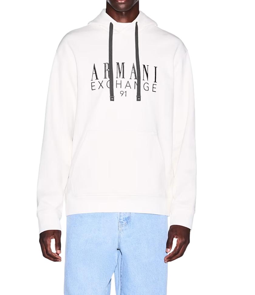 Armani Exchange felpa con cappuccio bianco beige uomo