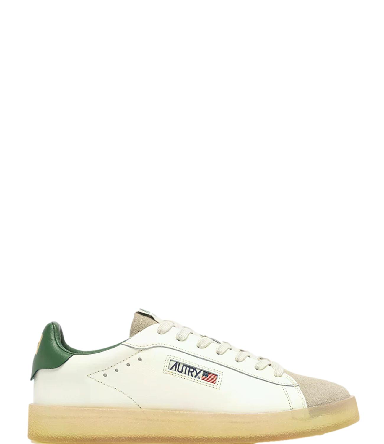 Sneaker Autry bianca e beige con dettaglio verde Uomo