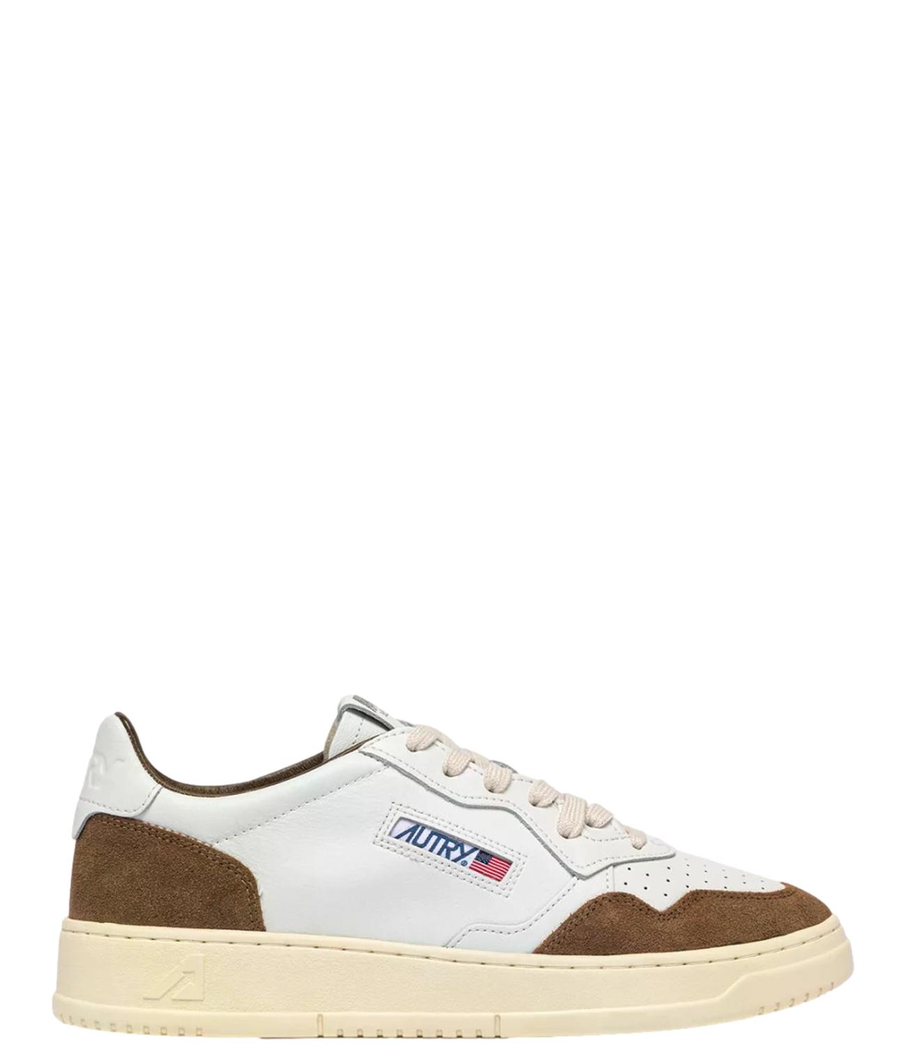 Sneaker Autry bianca e marrone con inserti in suede Uomo