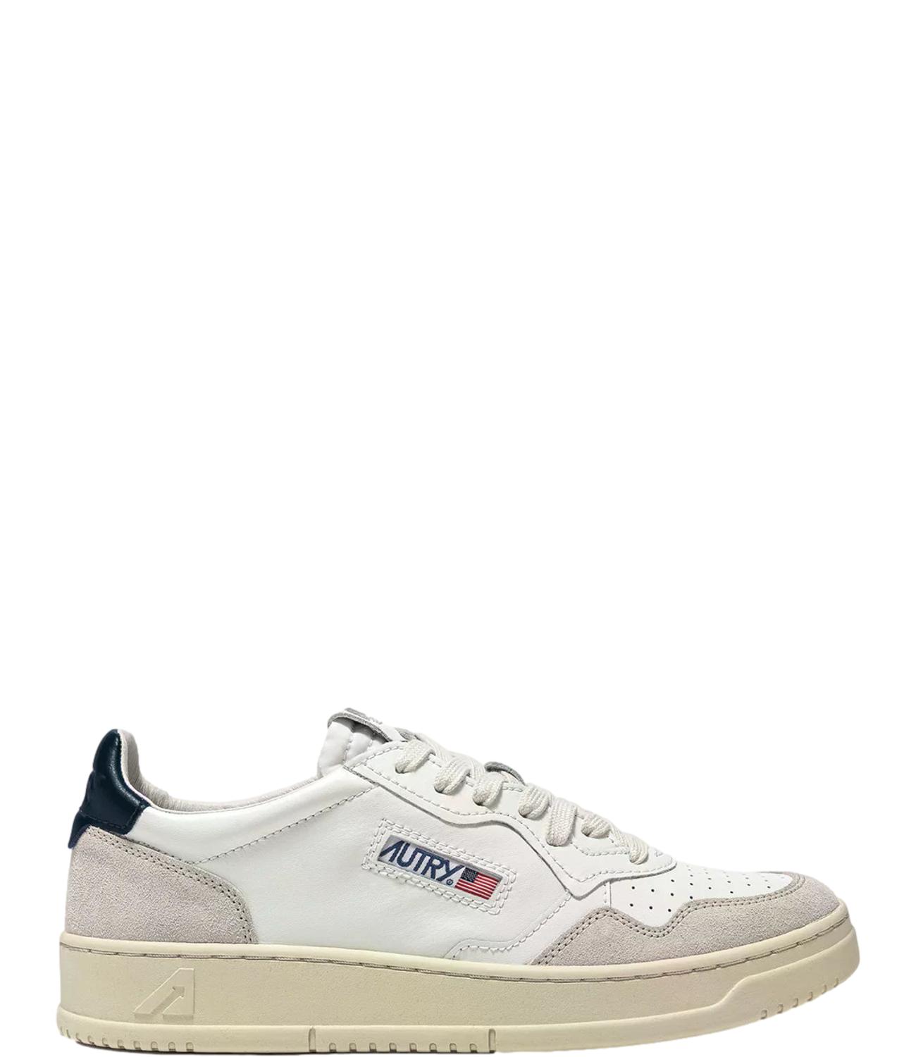 Sneaker Autry bianca e beige con dettaglio blu Uomo