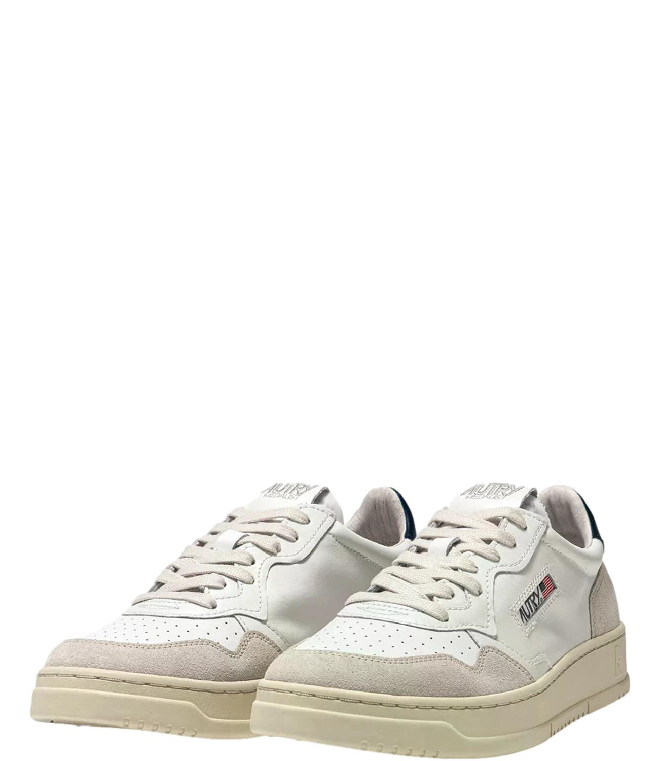 Sneaker Autry bianca e beige con dettaglio blu Uomo