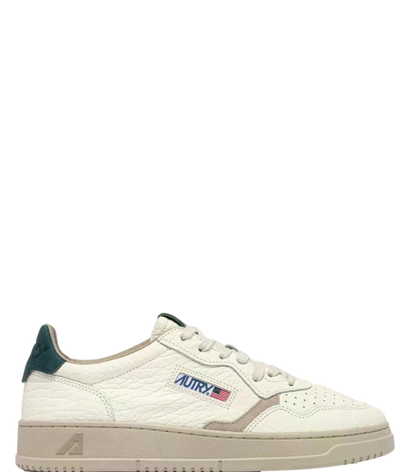 Sneaker Autry bianca in pelle martellata con dettagli verde e tortora Uomo