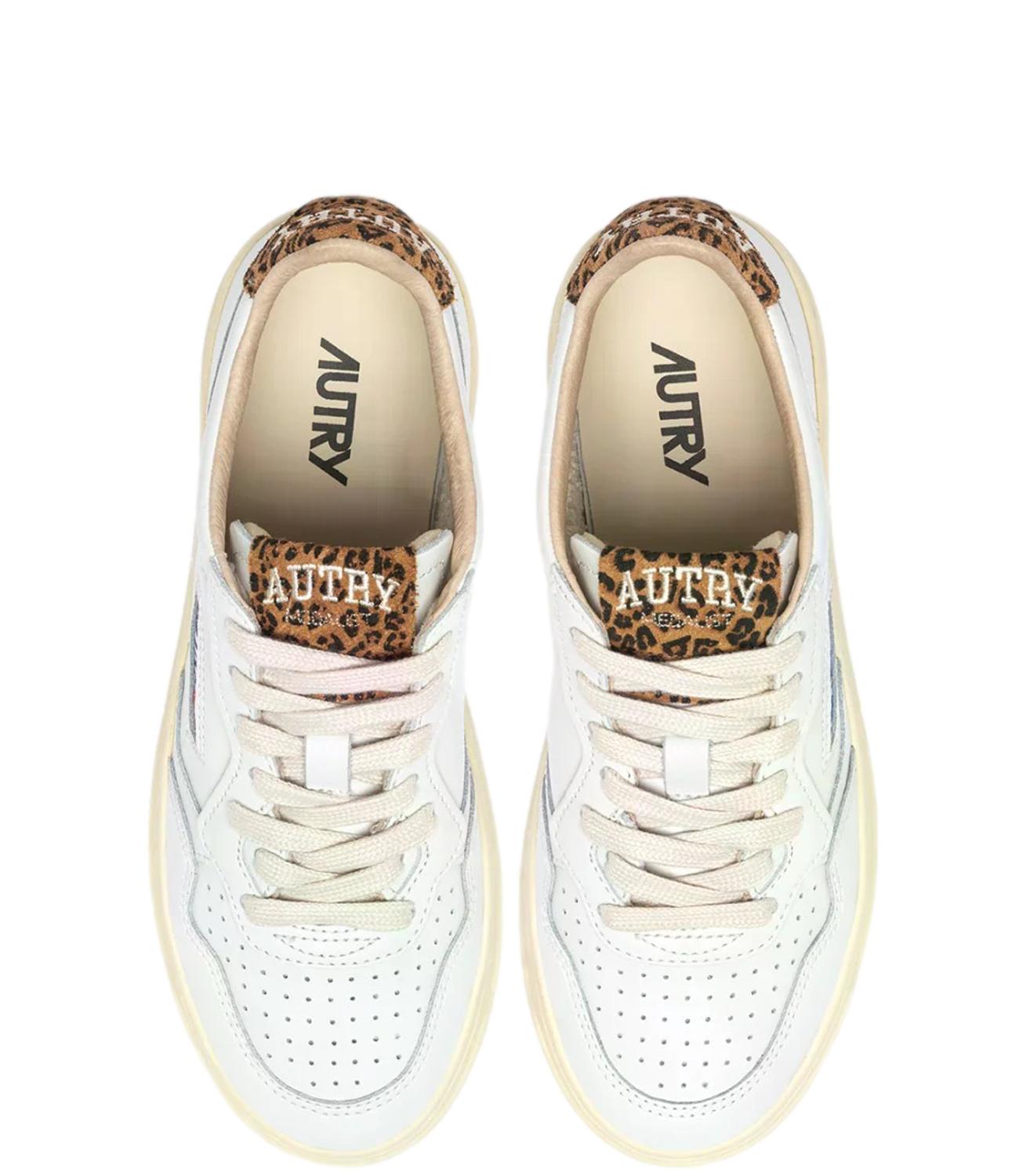 Sneaker Autry bianca in pelle con dettagli animalier Donna