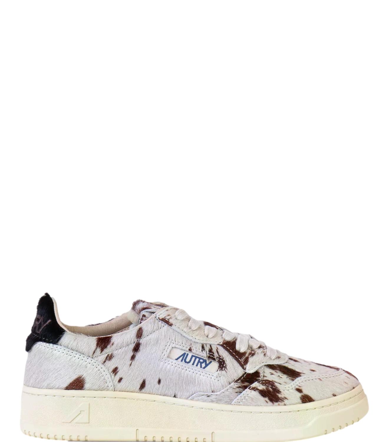 Sneaker Autry bianca e marrone effetto cavallino