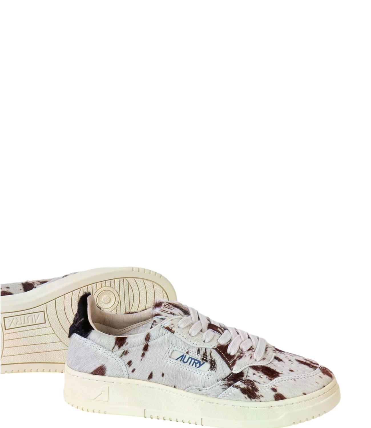 Sneaker Autry bianca e marrone effetto cavallino