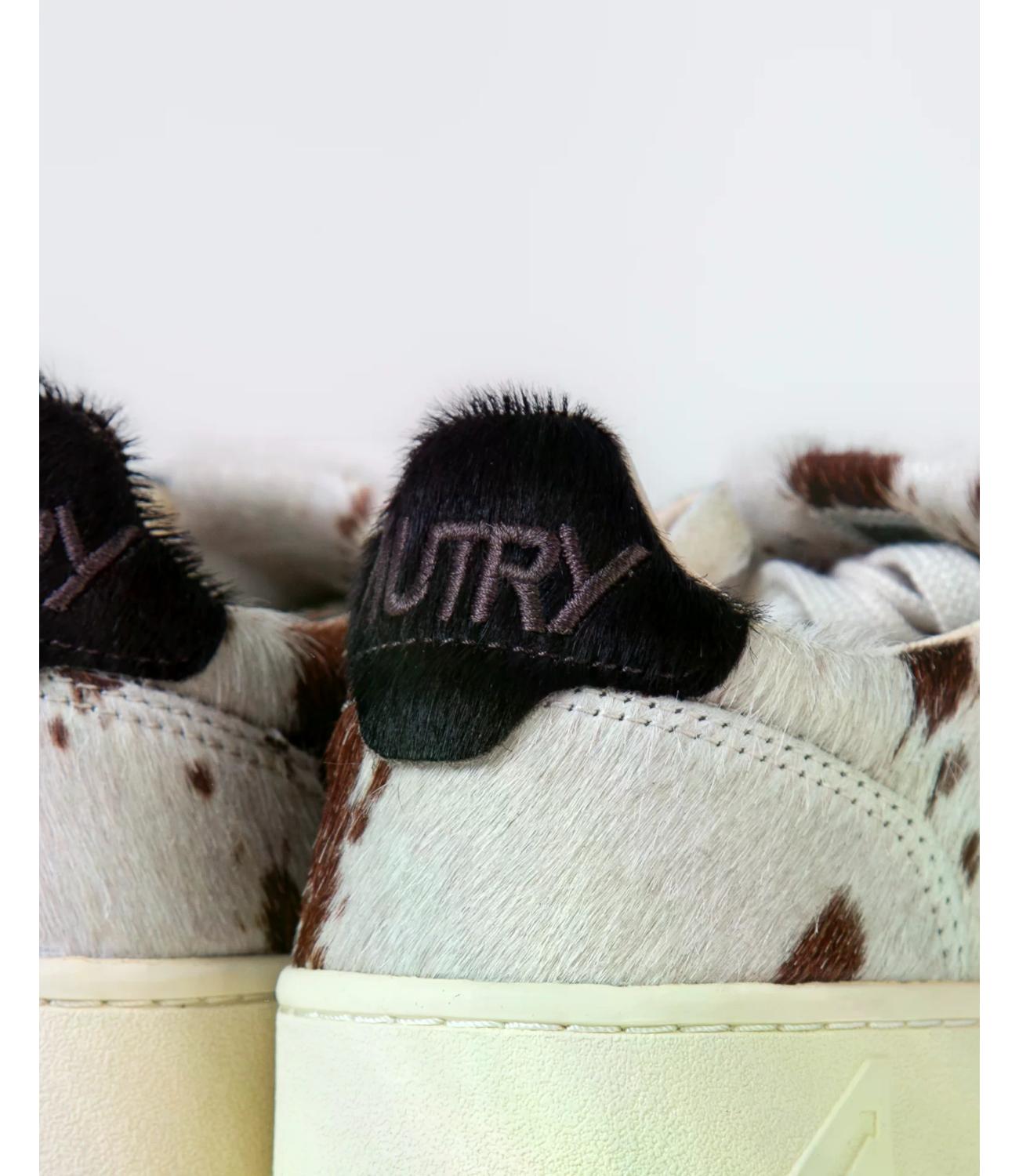 Sneaker Autry bianca e marrone effetto cavallino