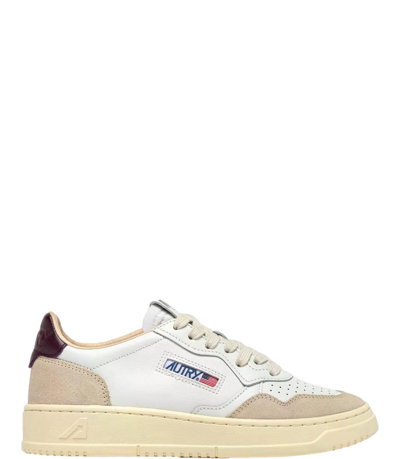 Sneaker Autry bianca e beige con dettaglio viola Donna