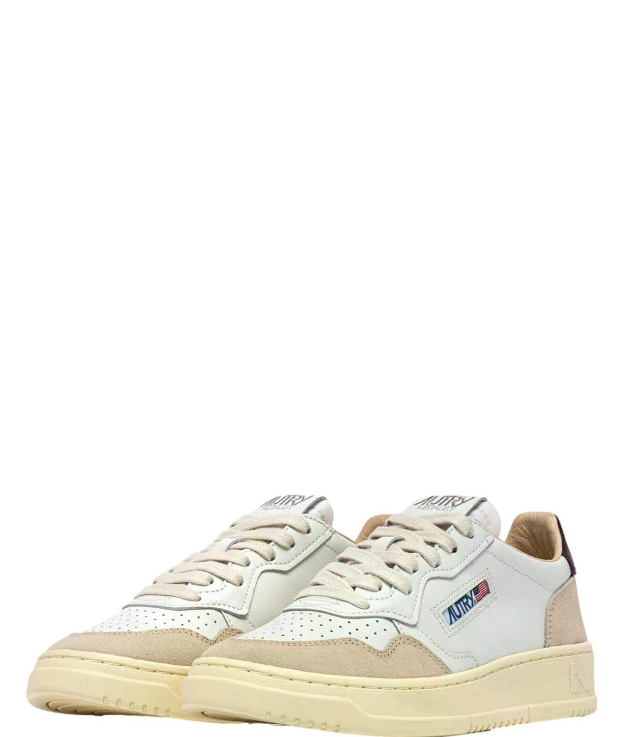 Sneaker Autry bianca e beige con dettaglio viola Donna