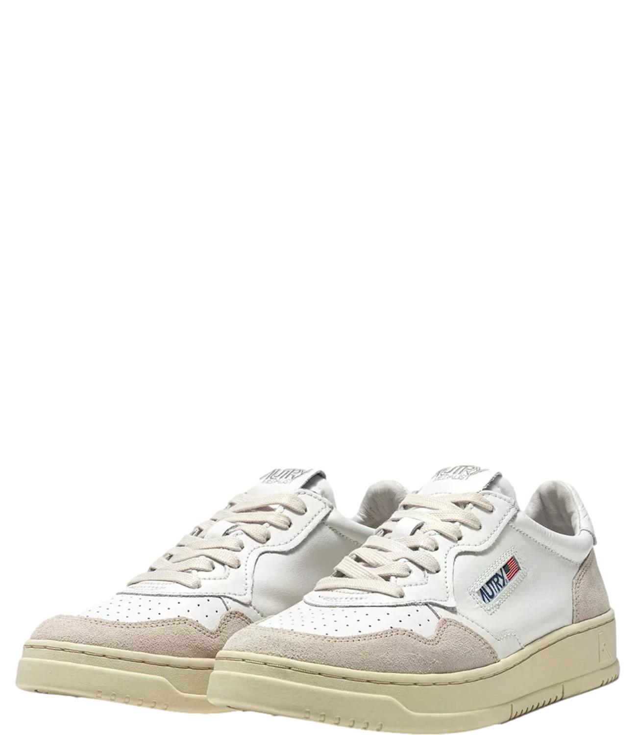 Sneaker Autry bianca e beige con inserti in suede Donna