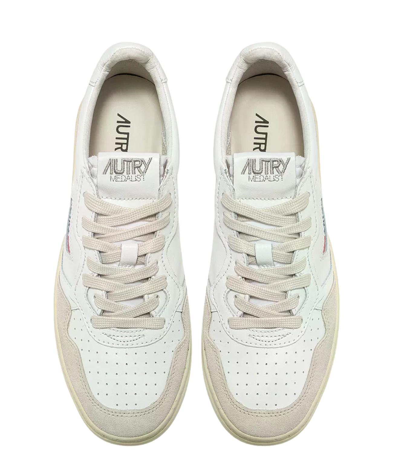 Sneaker Autry bianca e beige con inserti in suede Donna