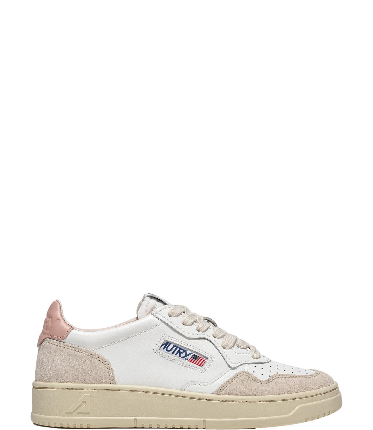 Sneaker Autry bianca e beige con dettaglio rosa Donna