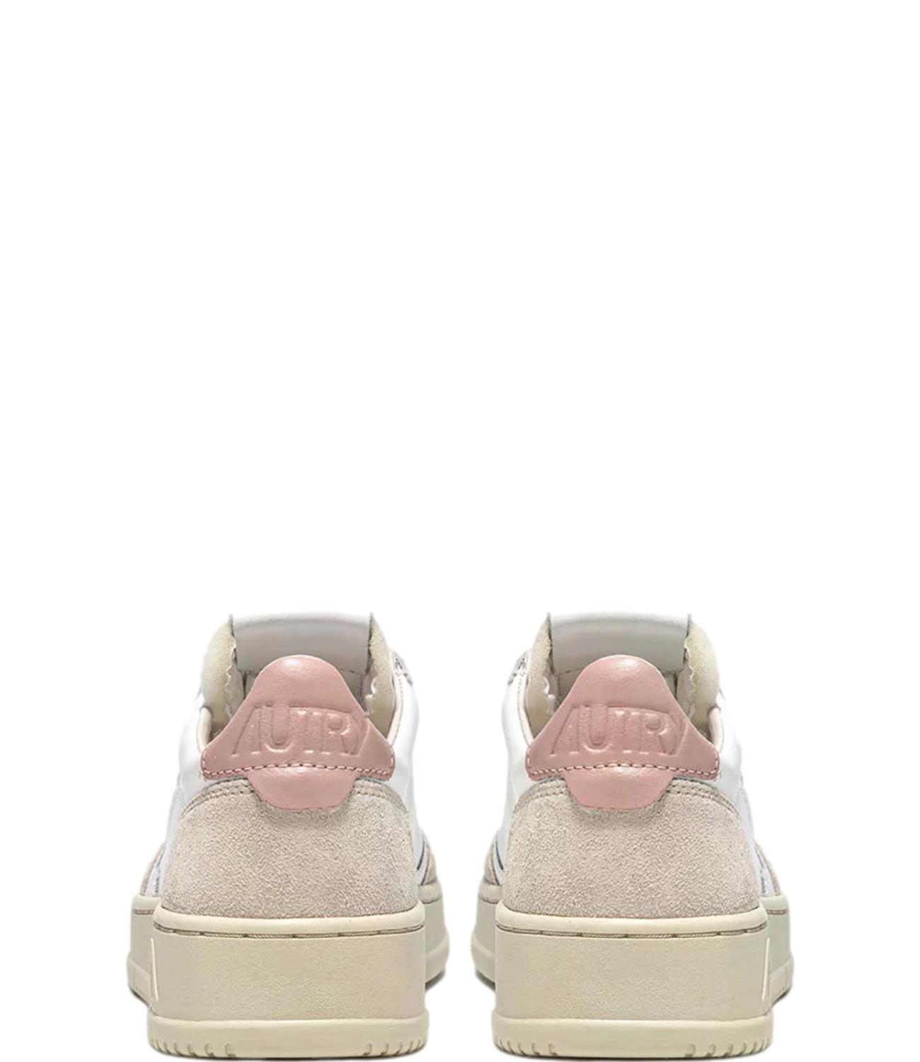 Sneaker Autry bianca e beige con dettaglio rosa Donna