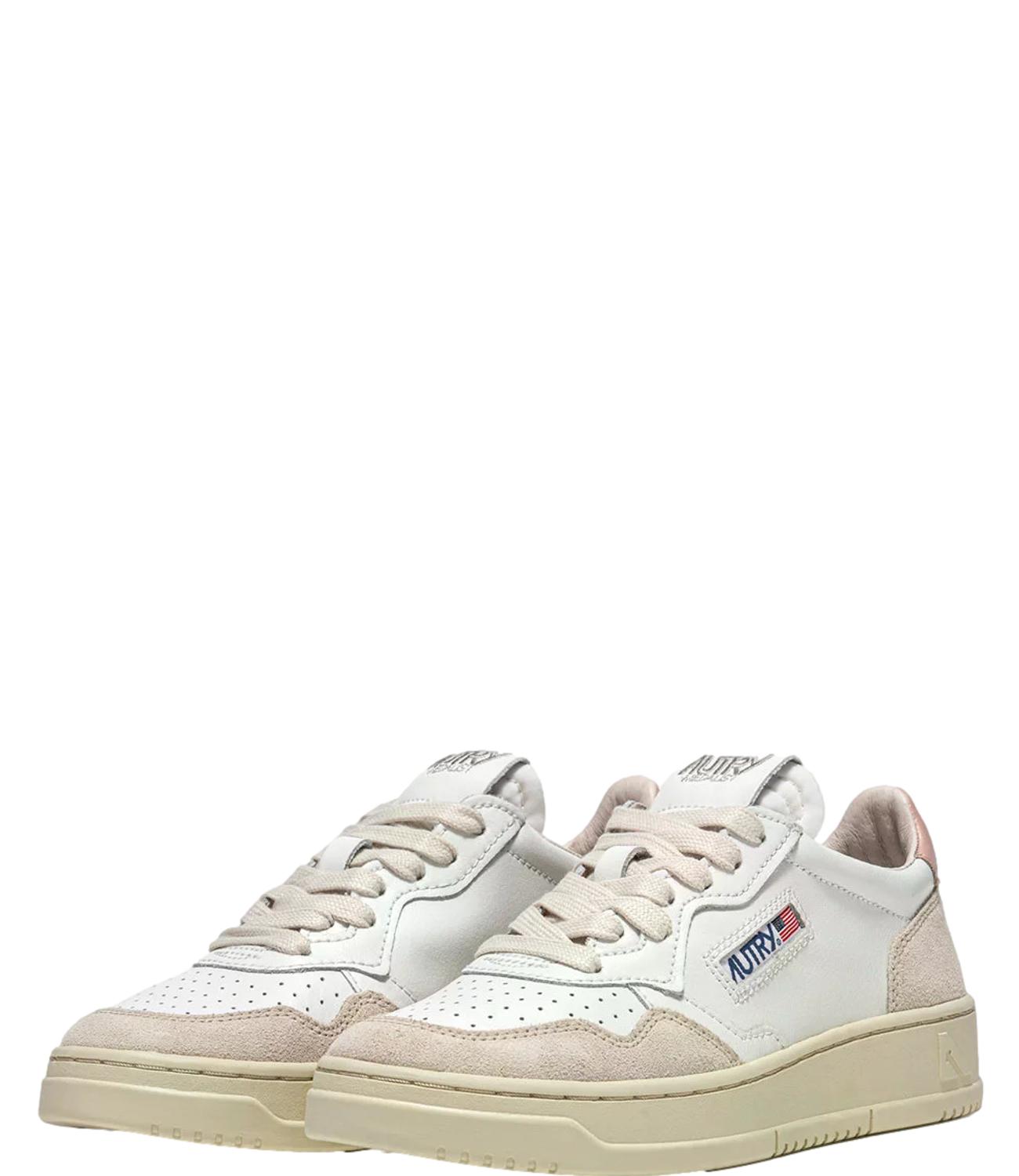 Sneaker Autry bianca e beige con dettaglio rosa Donna