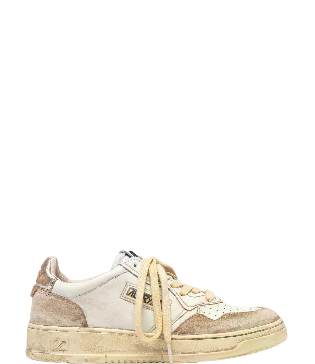 Sneaker Autry bianca e beige con dettaglio champagne Donna