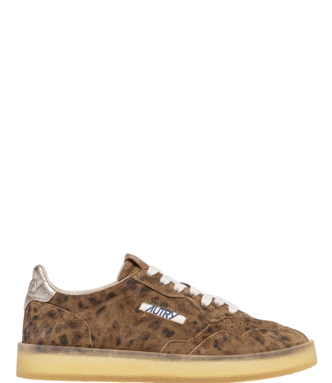 Sneaker Autry marrone in suede con stampa animalier e dettaglio metallizzato