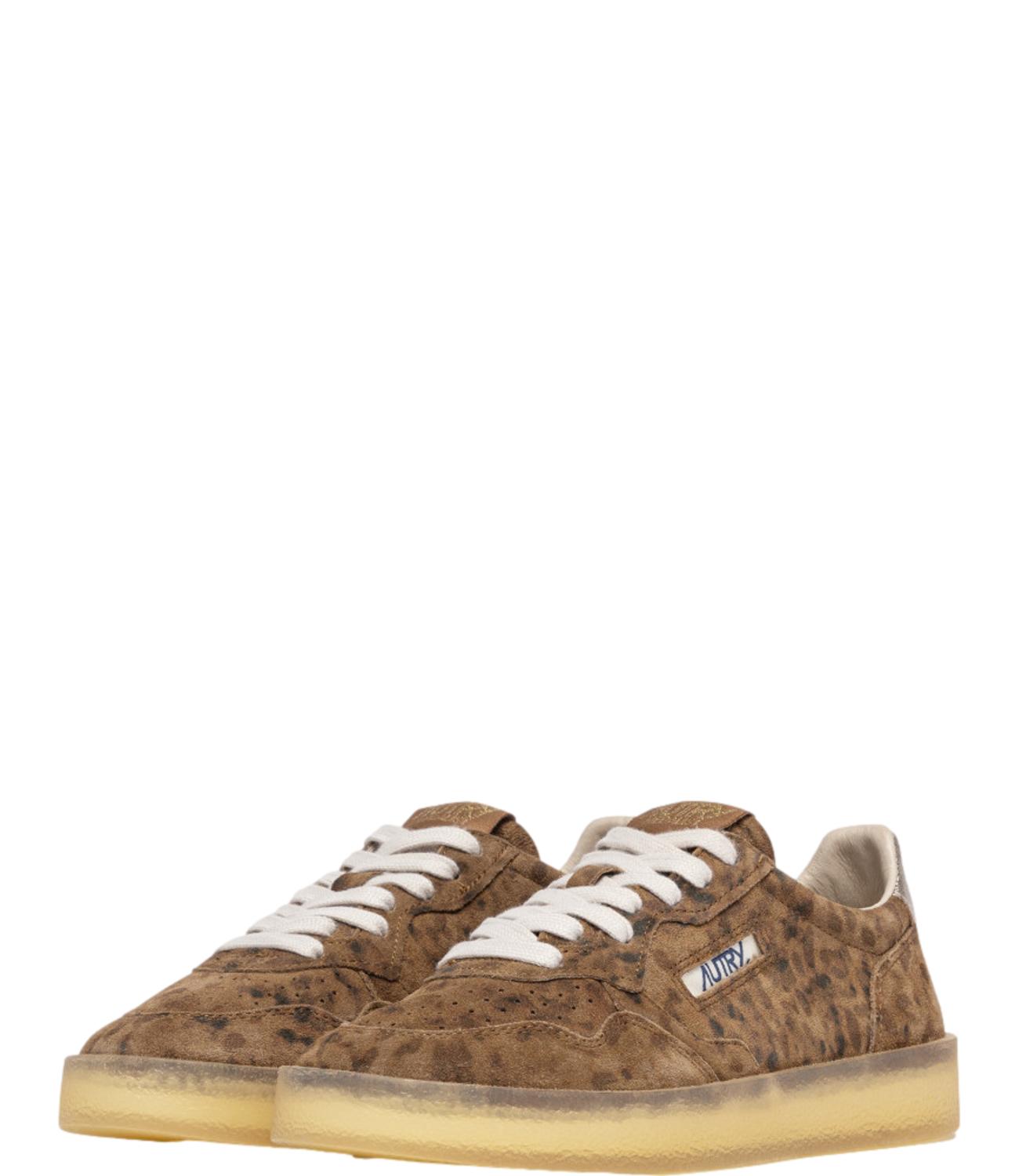 Sneaker Autry marrone in suede con stampa animalier e dettaglio metallizzato