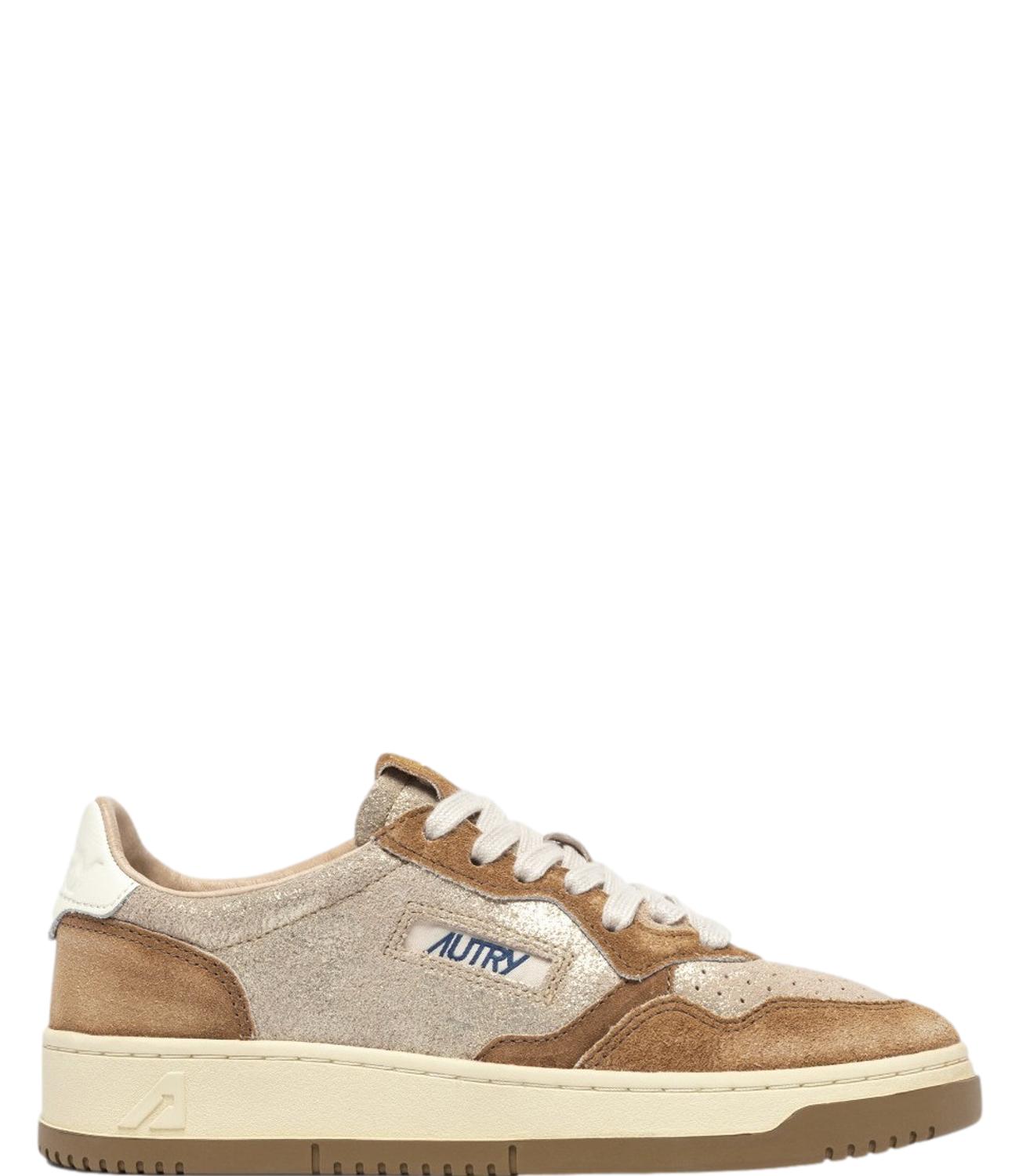 Sneaker Autry beige e bronzo con inserti in suede