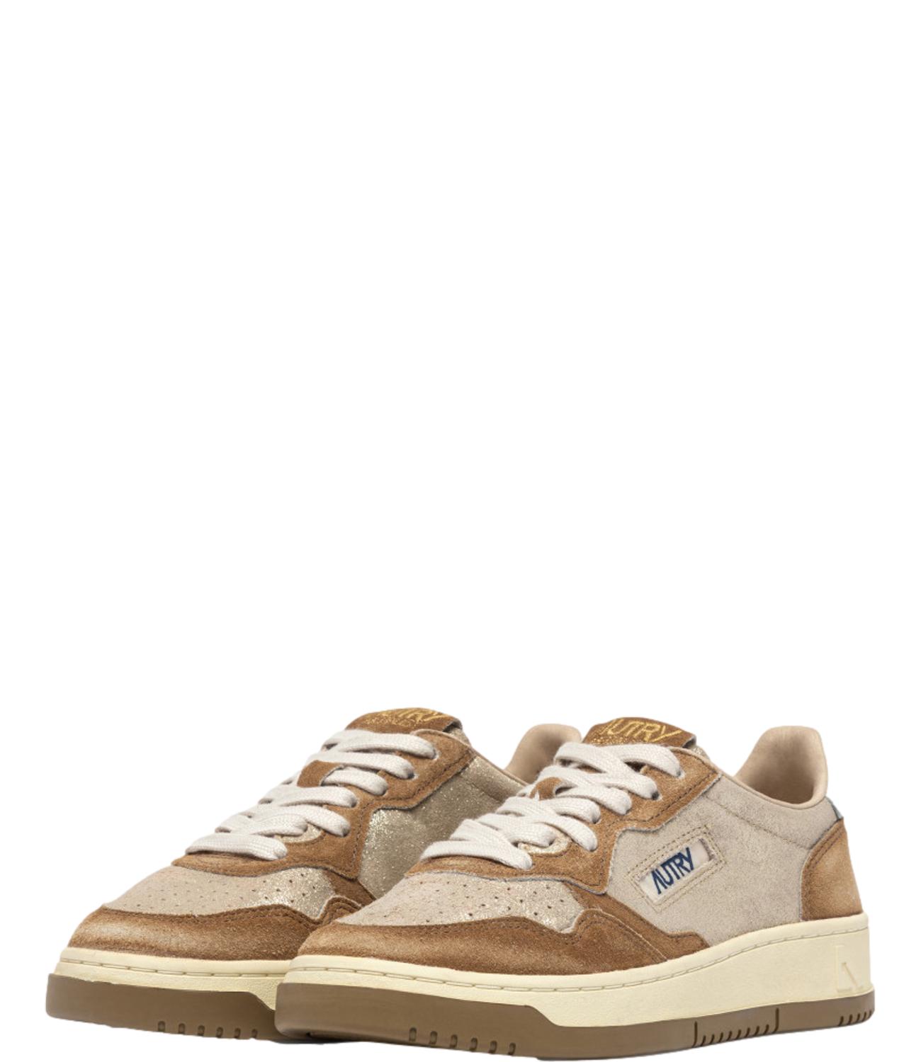 Sneaker Autry beige e bronzo con inserti in suede