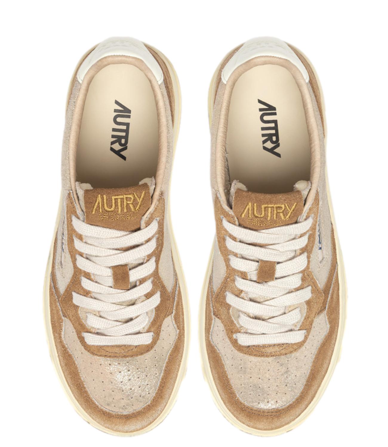 Sneaker Autry beige e bronzo con inserti in suede