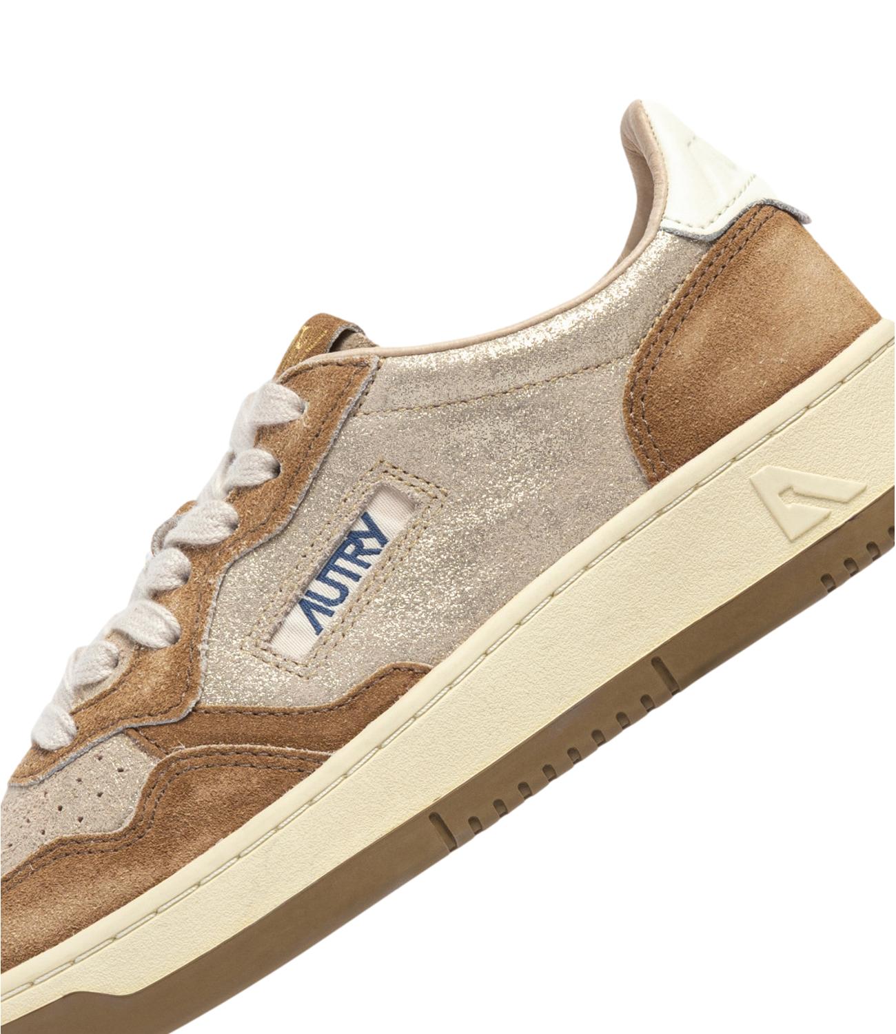 Sneaker Autry beige e bronzo con inserti in suede