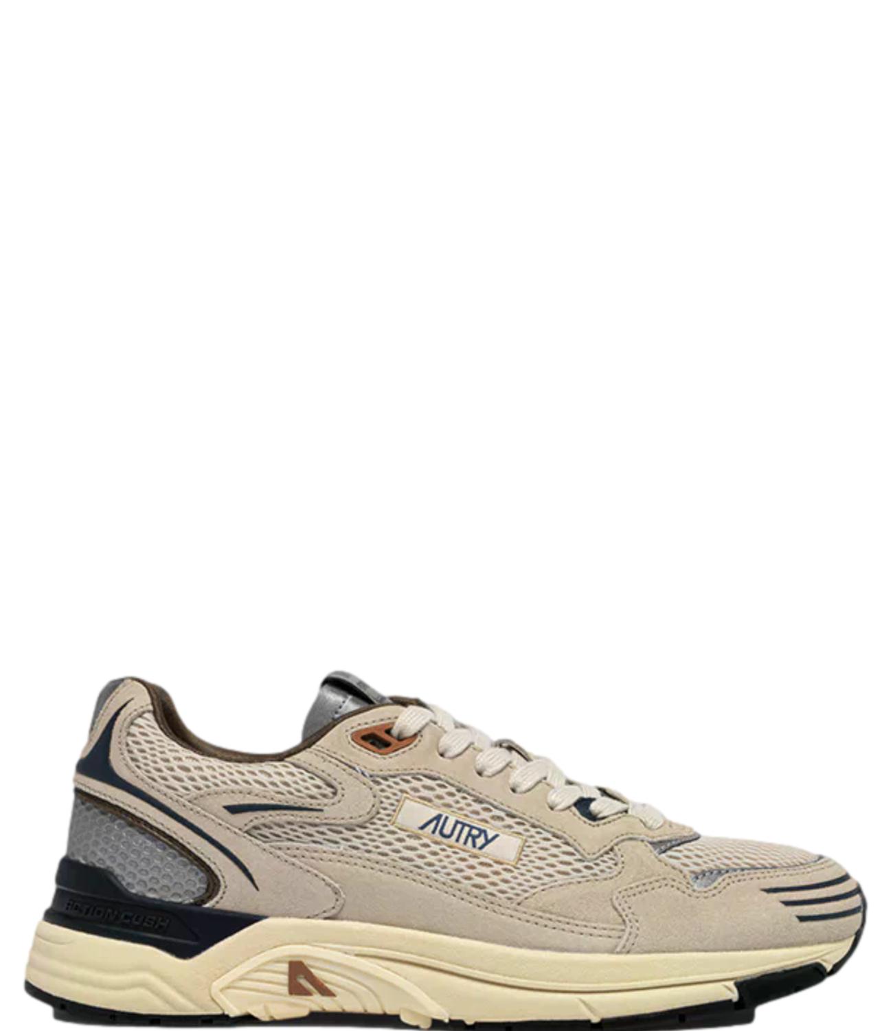 Sneaker Autry beige in mesh e suede con dettagli blu navy