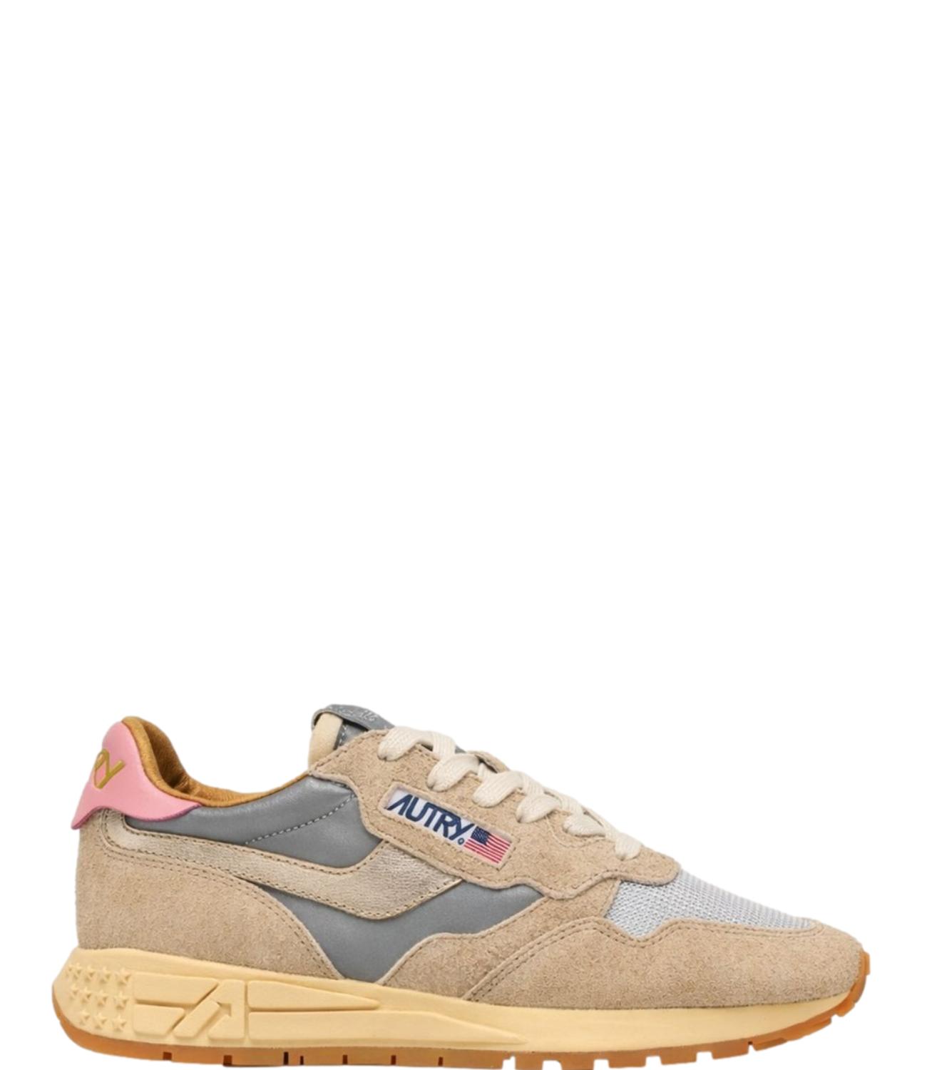Sneaker Autry beige e grigia con dettaglio rosa
