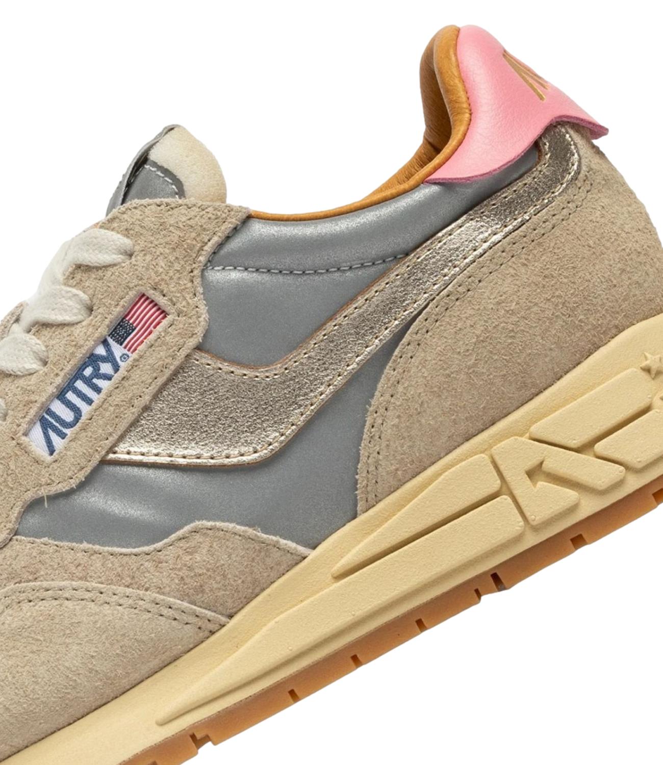 Sneaker Autry beige e grigia con dettaglio rosa