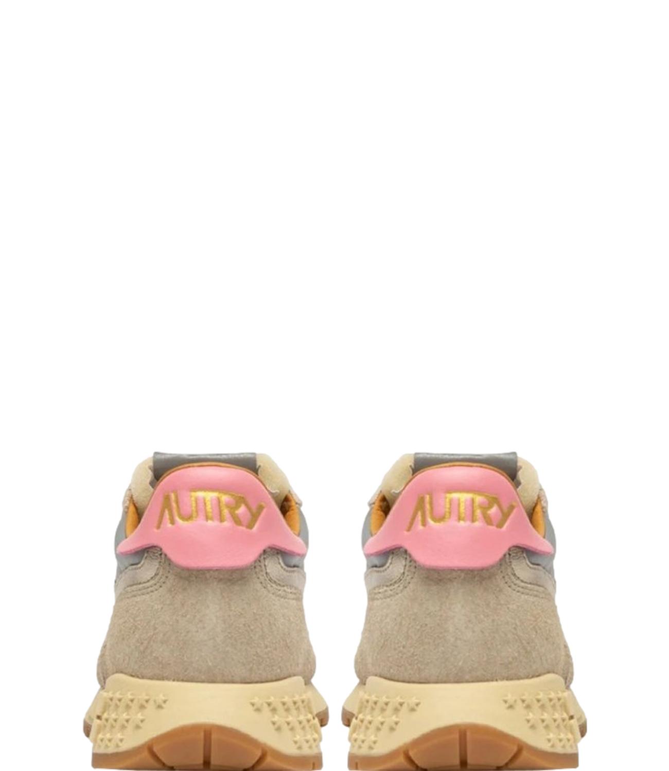 Sneaker Autry beige e grigia con dettaglio rosa