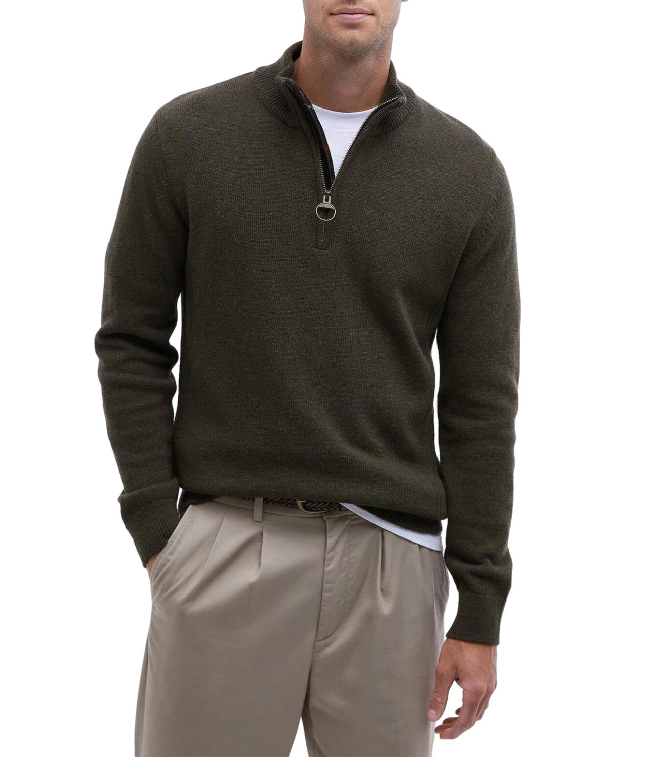 Barbour maglioncino con zip verde olive uomo