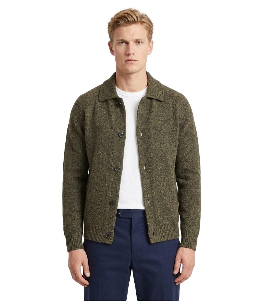 Bl'ker Polo Cardigan in lana verde