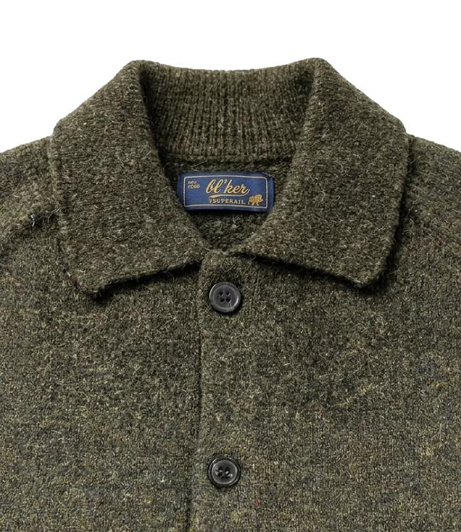 Bl'ker Polo Cardigan in lana verde