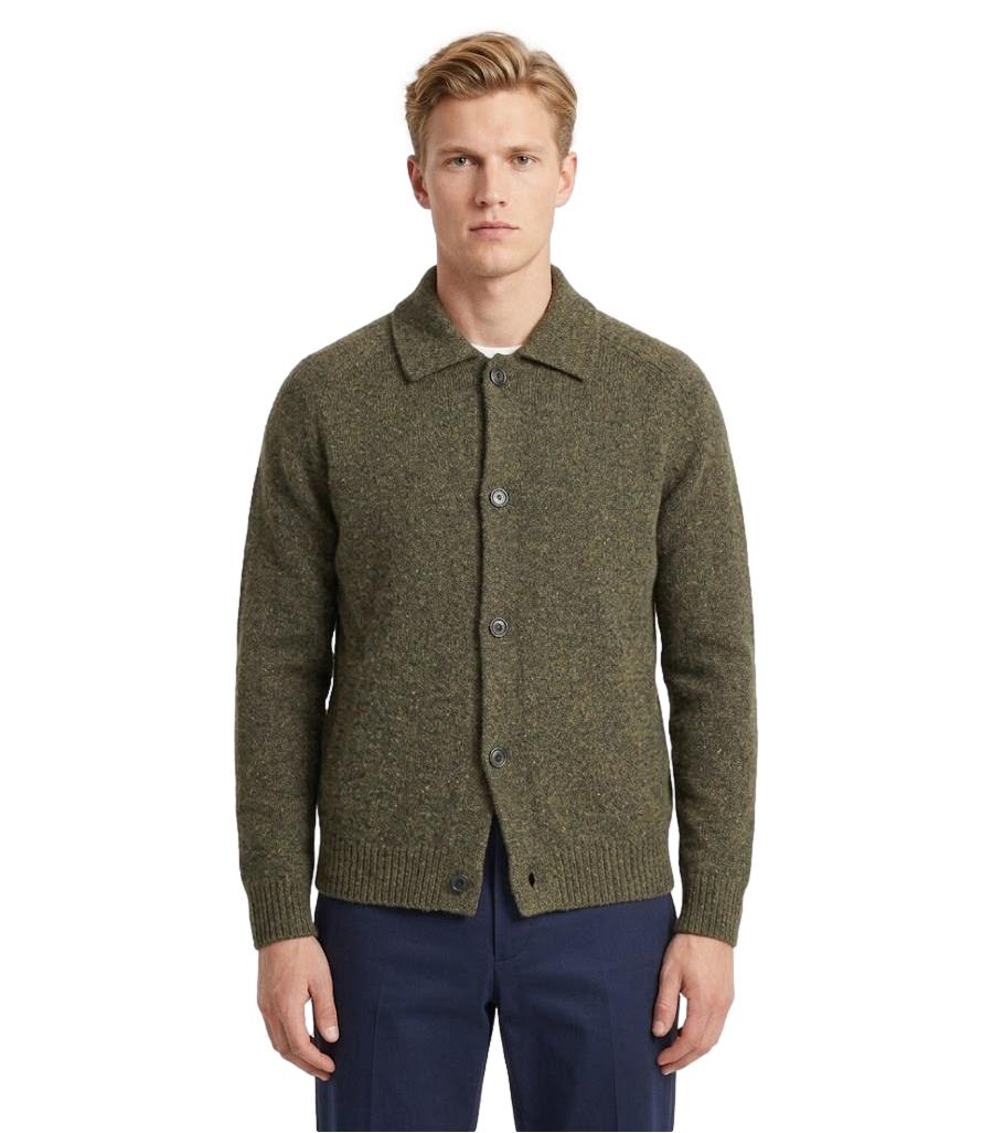 Bl'ker Polo Cardigan in lana verde