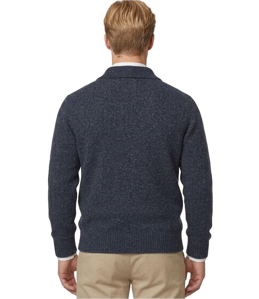 Bl'ker Polo Cardigan in lana blu scuro
