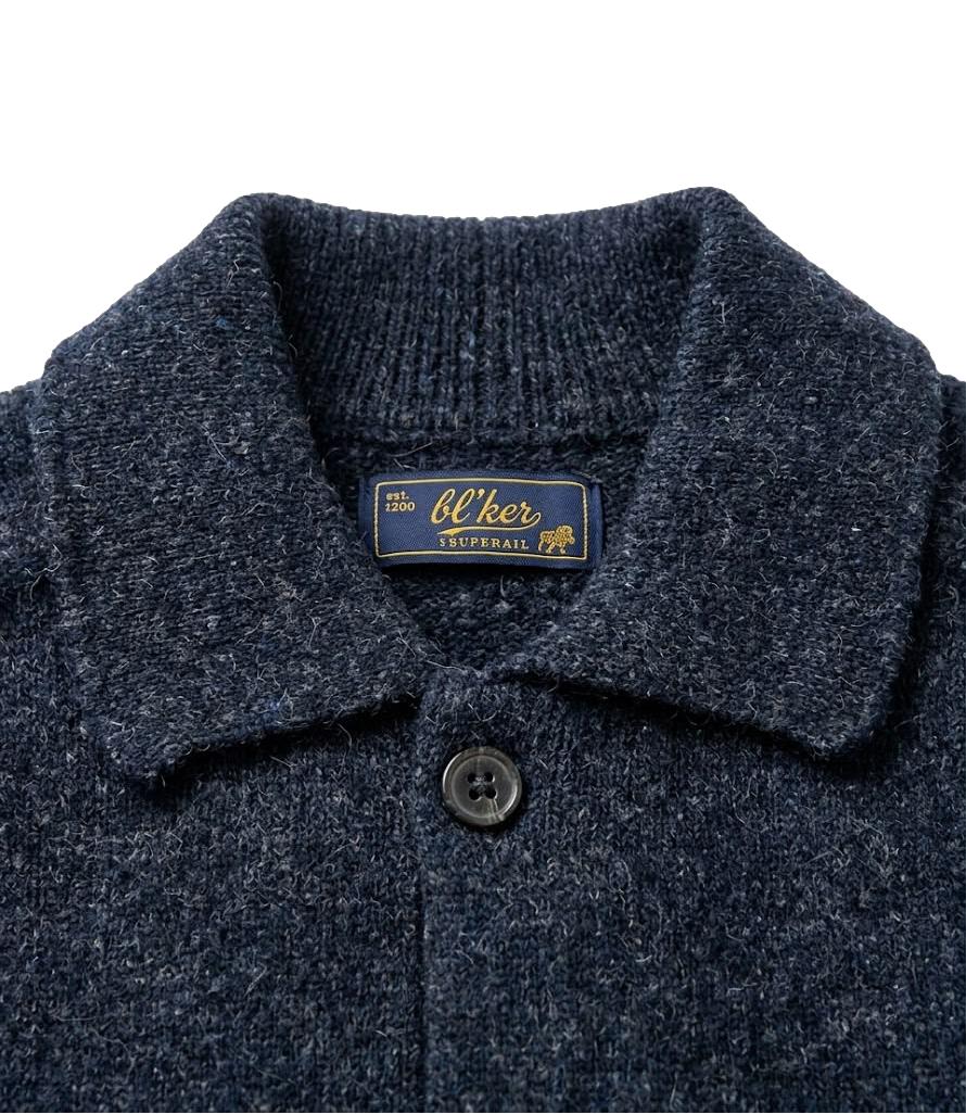 Bl'ker Polo Cardigan in lana blu scuro