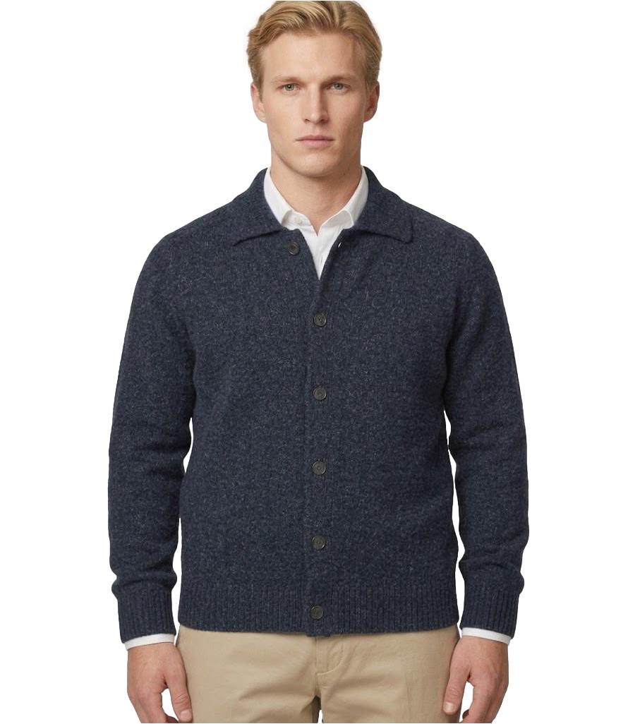 Bl'ker Polo Cardigan in lana blu scuro