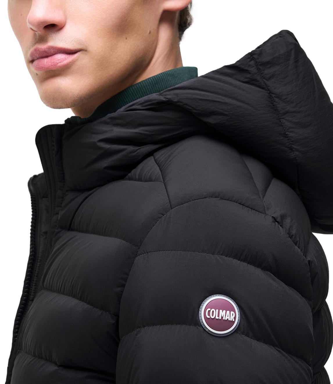 Colmar Giacca uomo in piuma nero con cappuccio e zip