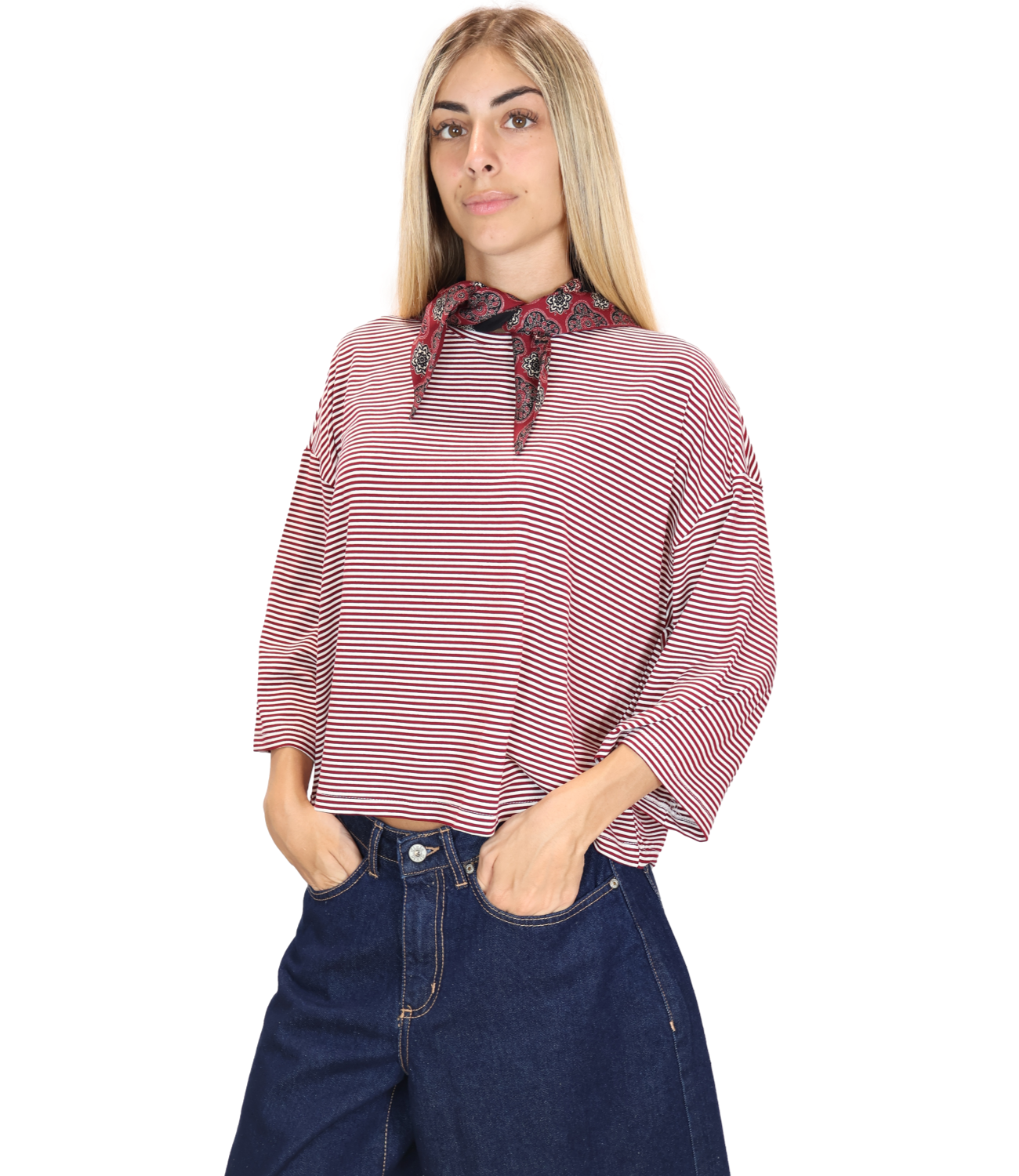 Dixie Maglia Righe Bordeaux Donna