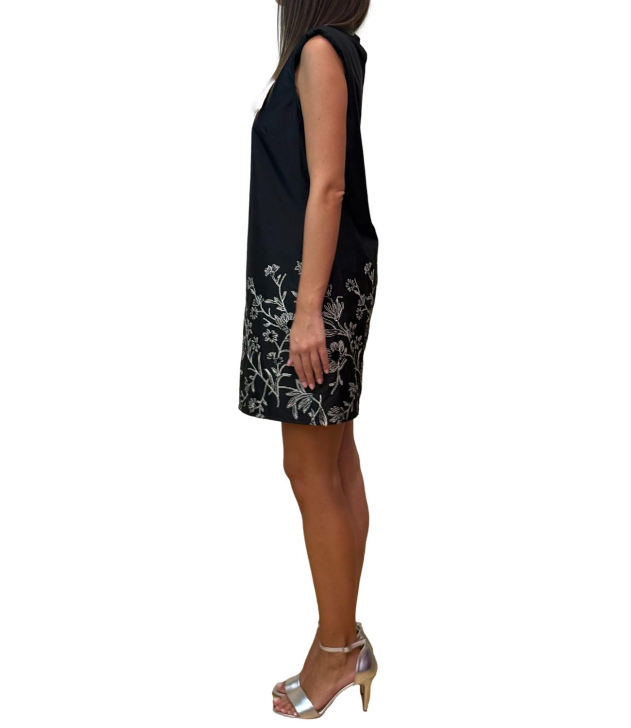 Eco Abito Ricamato Nero Donna