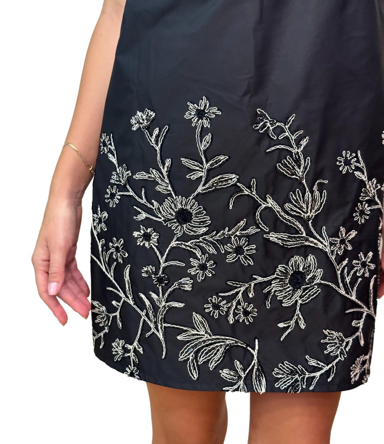 Eco Abito Ricamato Nero Donna