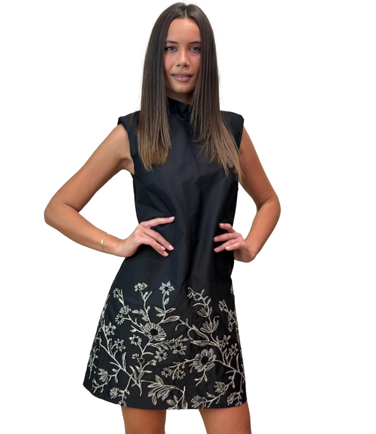 Eco Abito Ricamato Nero Donna