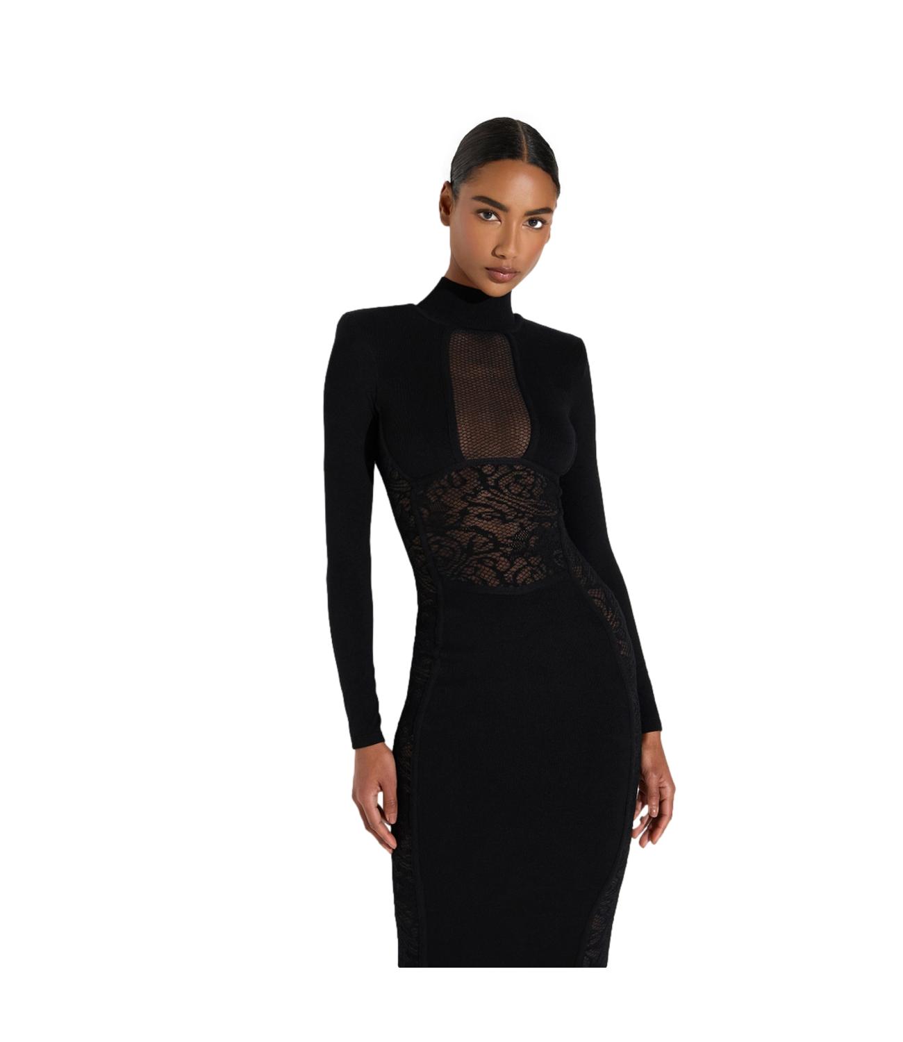 EF Abito in maglia e pizzo nero donna