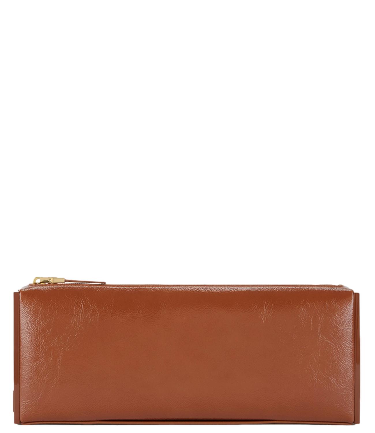 EF Borsa Clutch vernis marrone sigaro donna